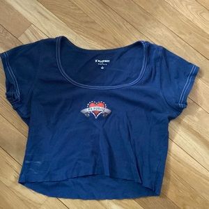 PACSUN X PLAYBOY Dark Blue Crop Tee